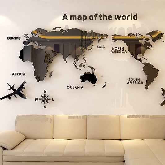 Modern World Map Acrylic Decorative 3D